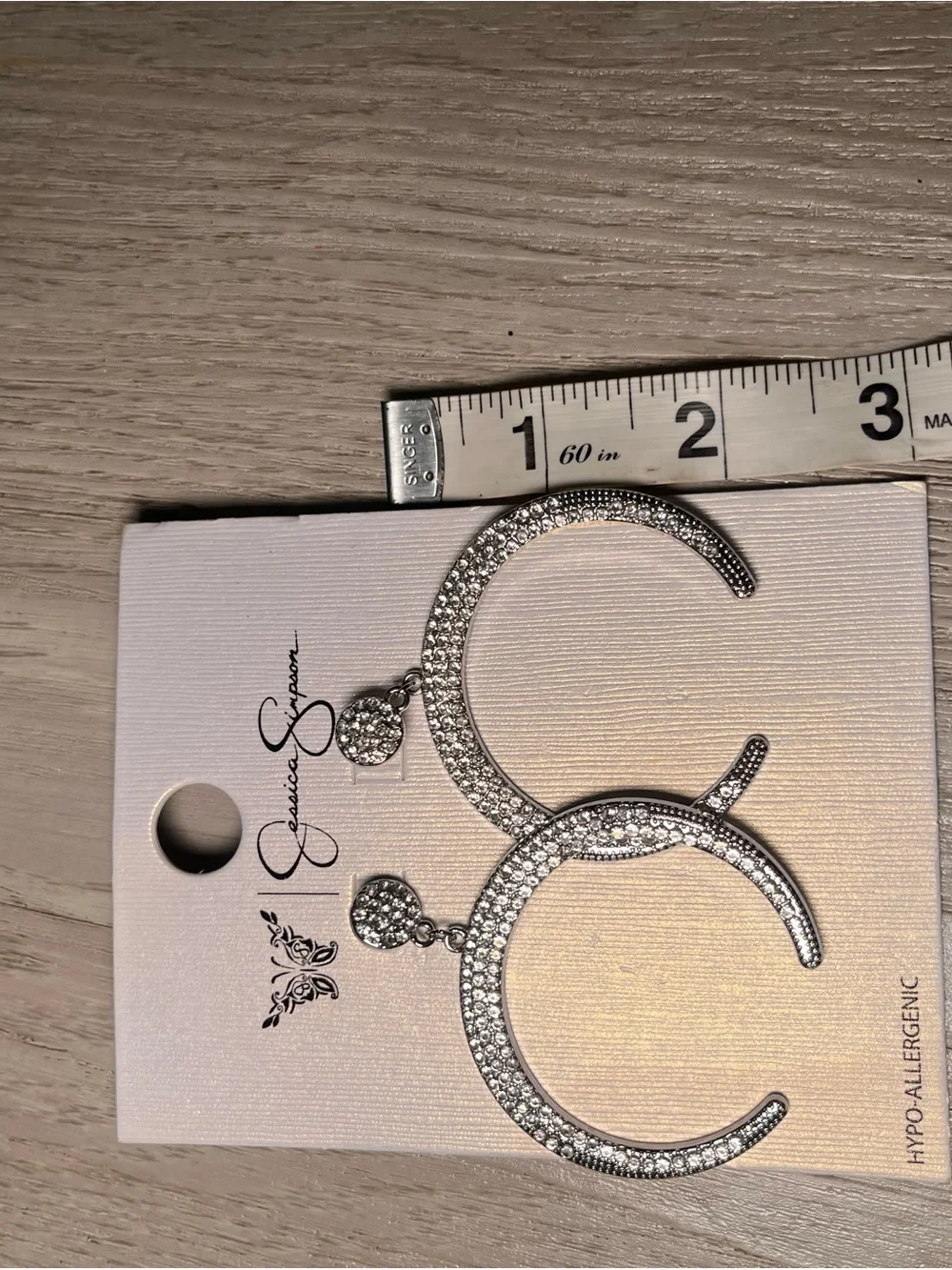NWT! Jessica Simpson Rhodium-Tone Pave Crescent Hoop Earrings